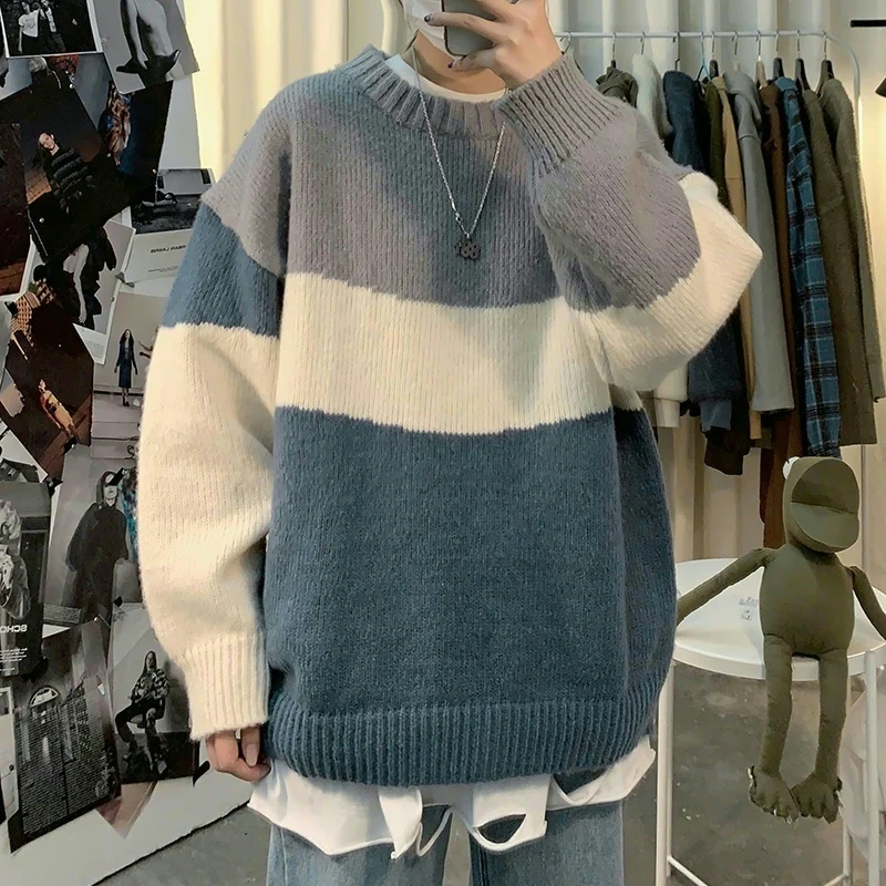

Loose Fit round Ne Knitwear Men's Autumn Winter Casual Sle Overhead Sweater Korean Version Personali Student Leisure Ba...