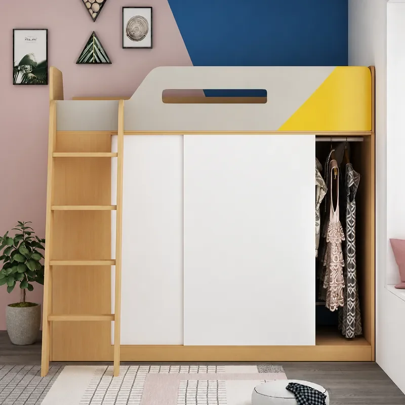 Nordic Simple Multi Functional Storage Wardrobe Bed Cabinet Integrated Adult Cloakroom For Small Apartment On And Off The Bed