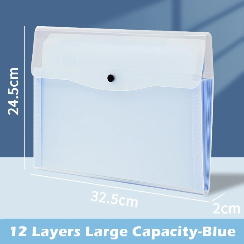 

Simple 12 Layers File Bag Large Capacity Snap Button Design File Folder Waterproof File Storage Booklet School Office