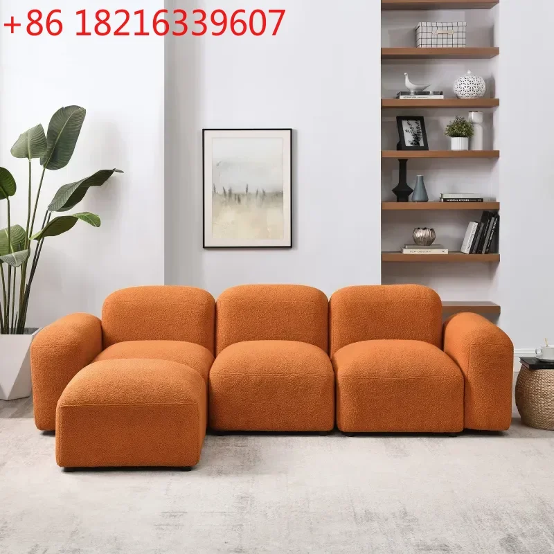 

Ткань TAO Teddy, мягкая и комфортная для мебели в гостиную, оранжевый L-образный модульный диван, комбинация для самостоятельной сборки.