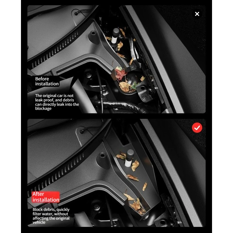 For Tesla Model Y L 2026 Front Trunk Water Guide Groove Anti-blocking Cover Juniper 2025 Frunk Debris Filter Protect Accessories