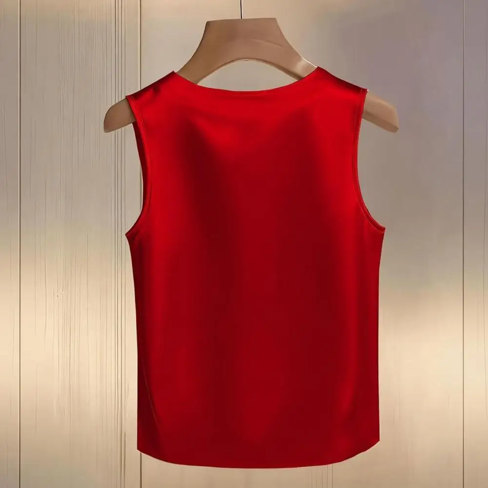 

Classic Color Women Vest Women’s Silky Satin Vest Top with Faux Pearl Collar Loose Fit Summer Blouse Formal Semi-formal