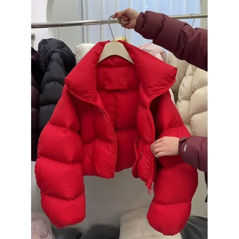 

Women Parkas Coat Red Short Cotton Jacket Winter 2026 New Loose Jacket