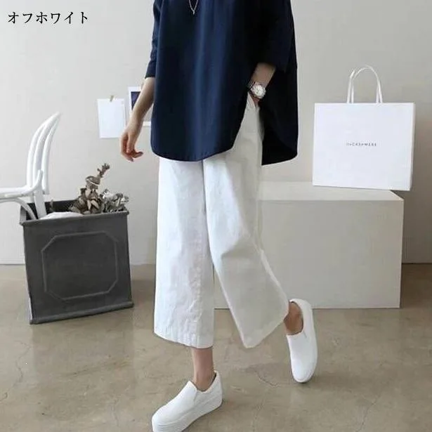 New 2026 Women's Wide Leg Pants Cotton Linen Loose Casual Trousers High Waist Nine Points Thin Elastic Knitted Pure Color