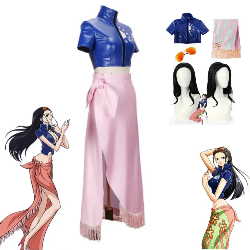 Cosplay mujeres Nico Robin fiesta vestido tipo kimono carnaval conjunto peluca gafas chica Halloween carnaval Anime exposición traje de actuación