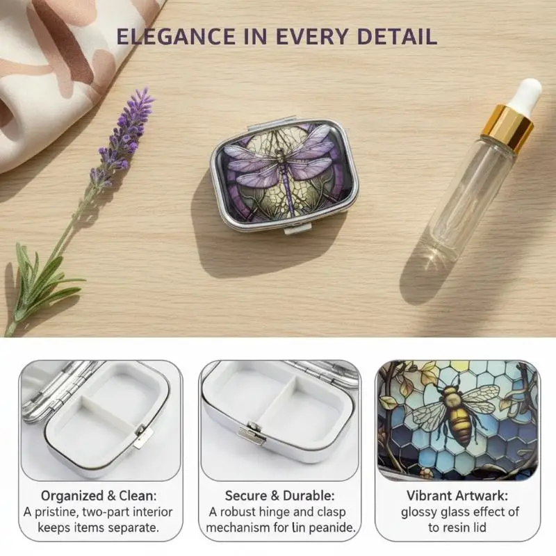 Waterproof 2 Compartment Metal Pill Box Square Portable Mini Pill Case for Outdoor Travel Pocket Carry
