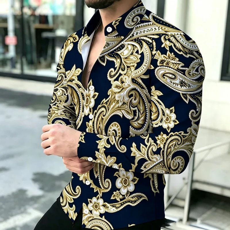 

Men's high-quality printed shirt with personalized patterns, slim fit long sleeved business casual versatile men's S-6XL