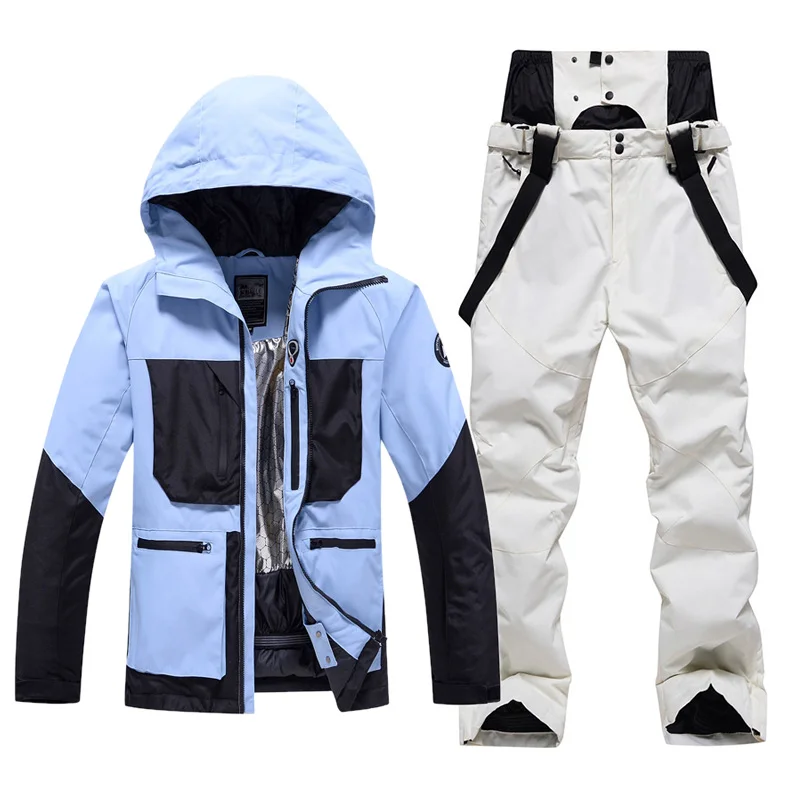 -30℃ Ski suit Snow prevention Jacket pants adult Couple clothing Men women windproof waterproof warm Green Pink white Purple