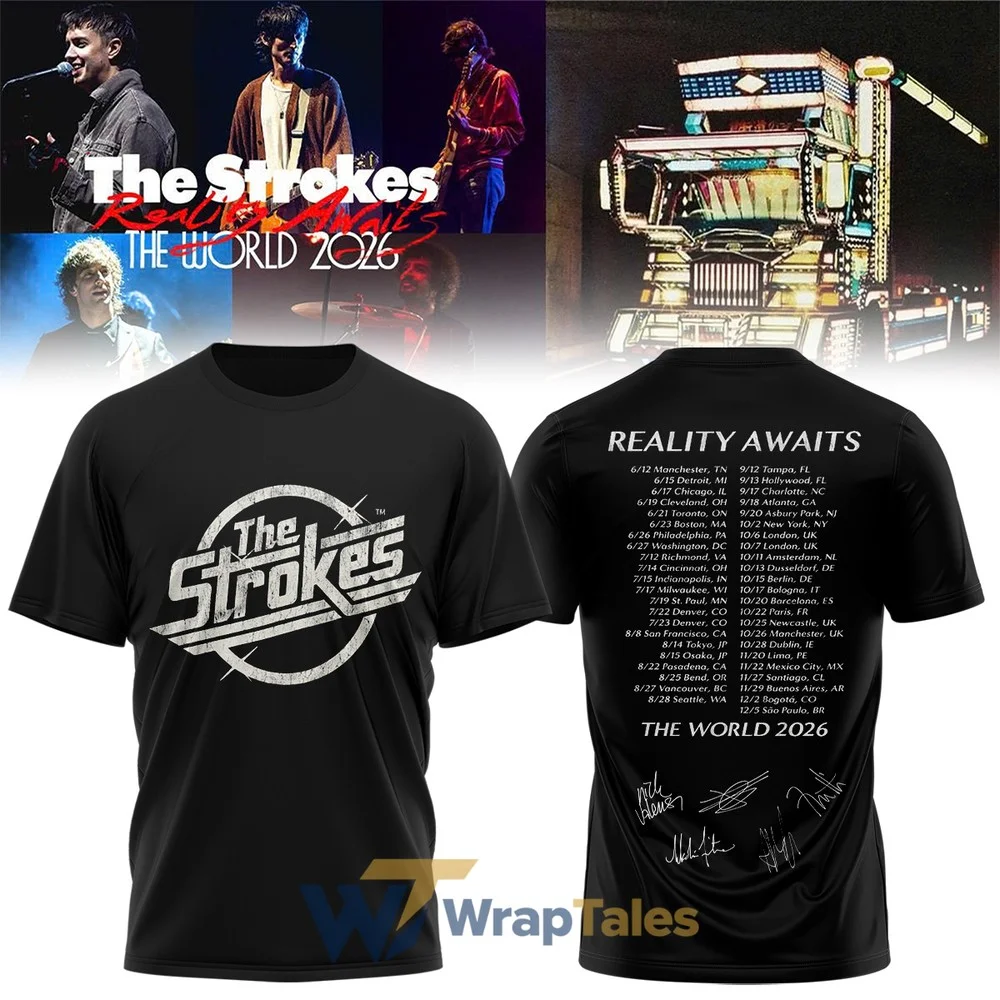The Strokes Reality Looking Forward To 2026 World Tour T-shirt Retro Concert Pattern Short Sleeve Tour Merch Top