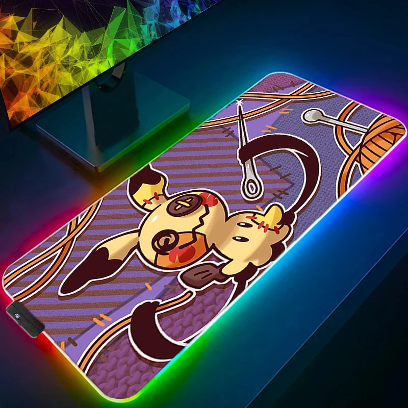 Imagem -03 - Led Rgb Pokémon Mouse Pad Padrão Mimikyu Borda de Bloqueio Mousepad Tapete de Borracha Desk Gamer Cup Mat