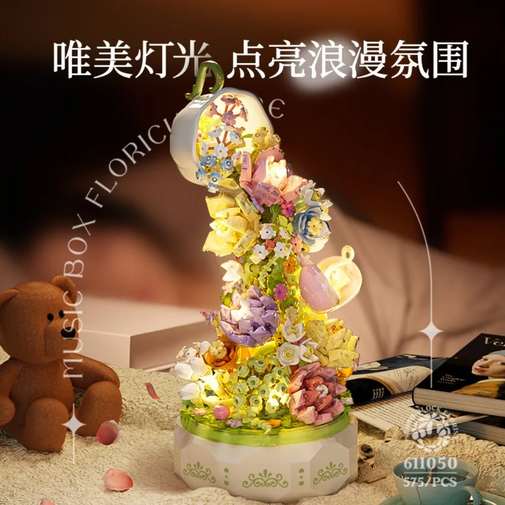 Flower Bonsai Music Box Building Blocks Good-looking Creative Puzzle Assembly Toy Model Decoration Ornament Friends Family Gifts