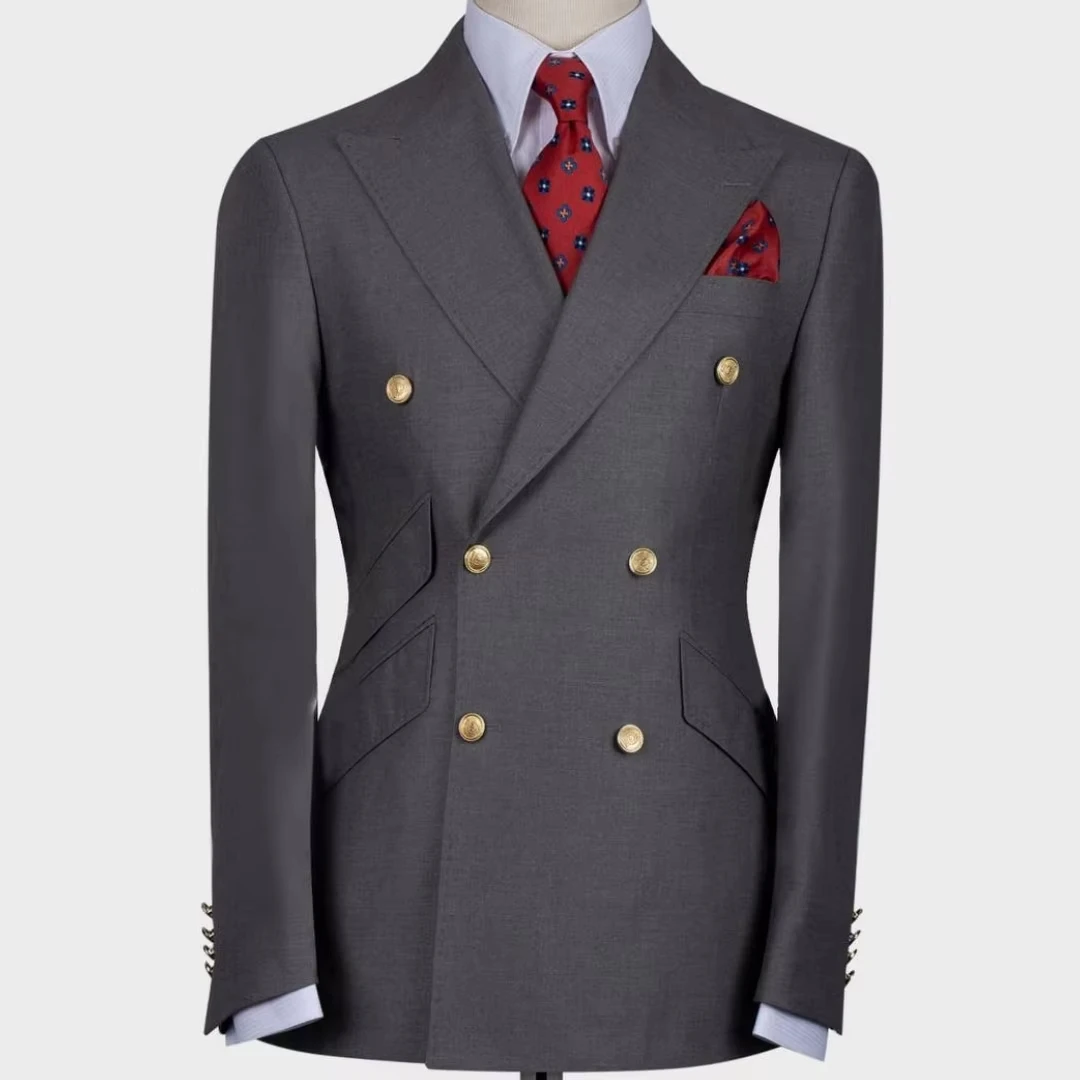 

Men Suit 1 Piece Dark Gray Double Button With Lapel For Wedding Banquet Casual Business Official Work Set Jacket