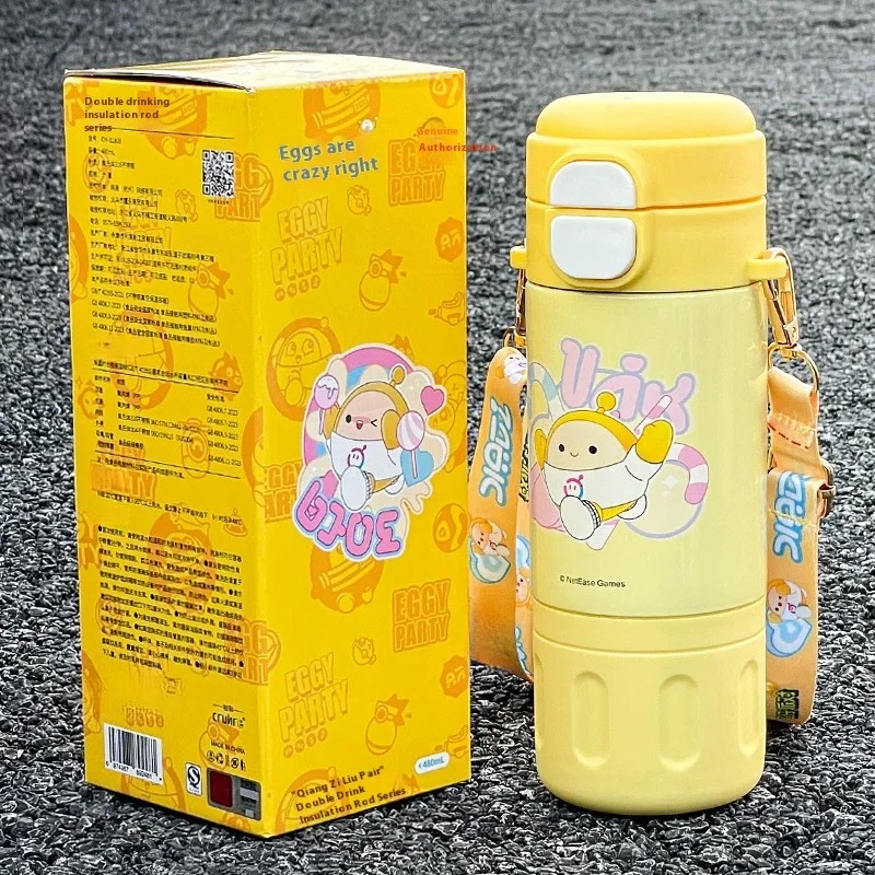 

Детский термос Eggy Party, школьная чашка для воды с соломинкой, милая двойная чашка для напитков, изолированная чашка для воды