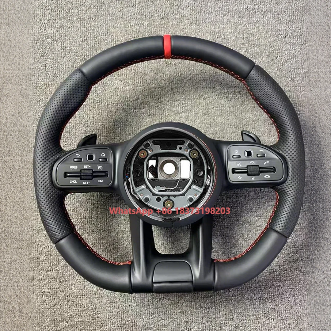 

Sports Steering Wheel for Mercedes Benz W205 W206 E320 E260 E400 E200 E300 E350 E43 E63 E53 E500 Black Red Leather Model CLS