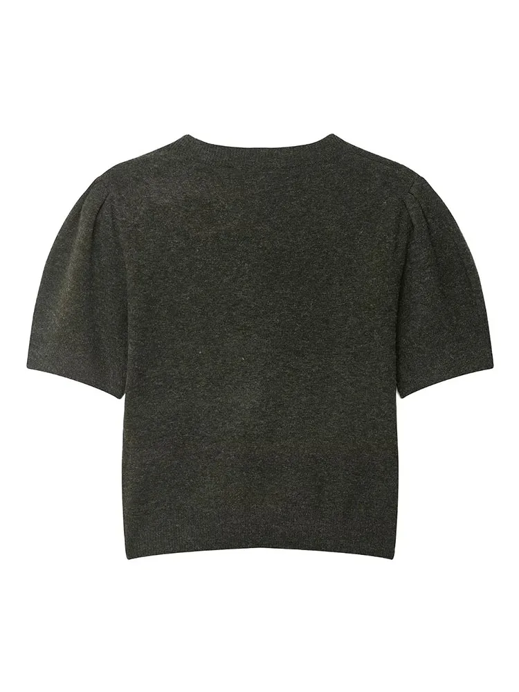 Hh mulher início da primavera moda doce arco decoração mangas curtas cor sólida pulôver de malha topo feminino casual blusa de deslocamento