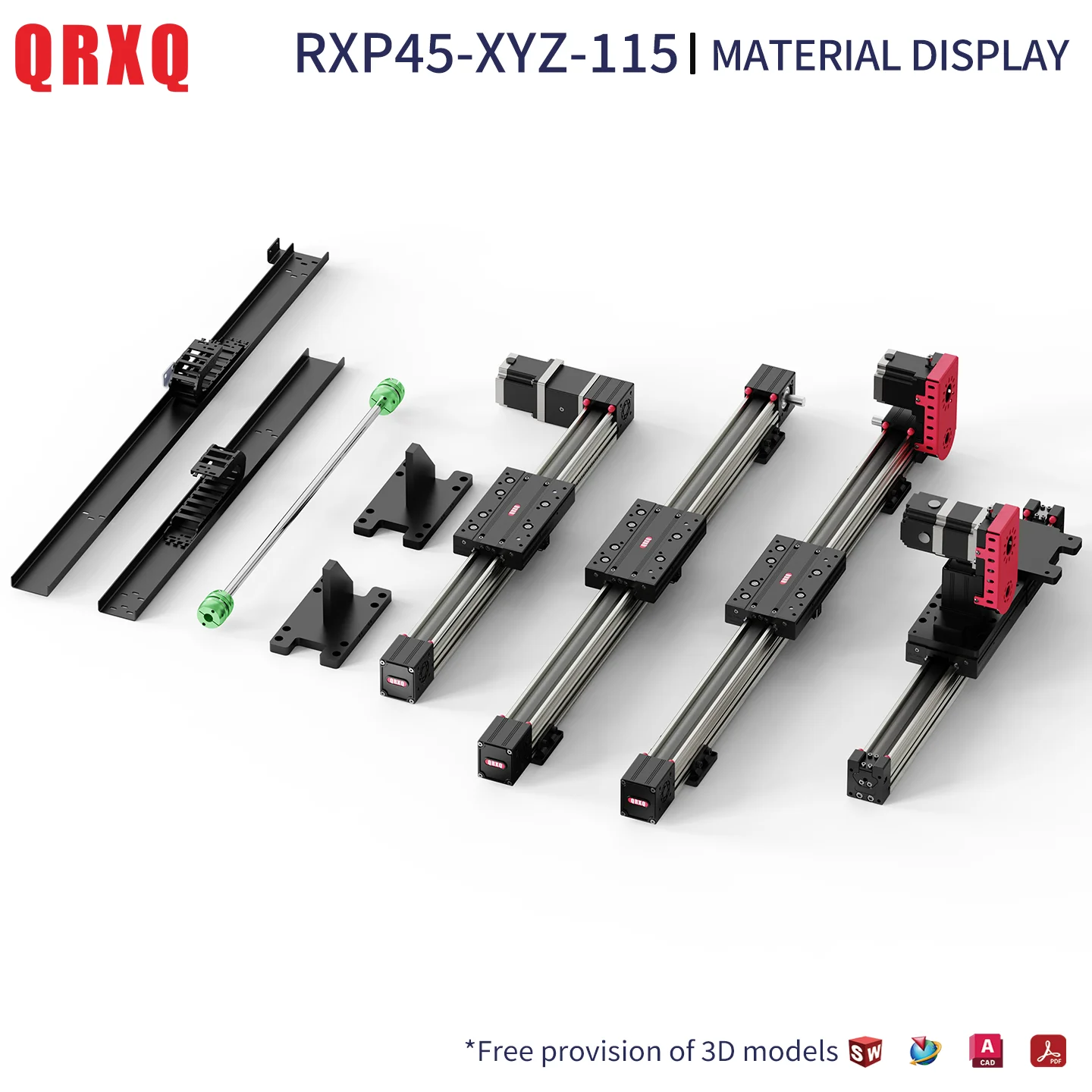 QRXQ RXP45-XYZ-115 Gantry Robot Guide Motorized Sliding Low Noisy Motorized Guide Module Electric Linear Sliding Rail Gantry