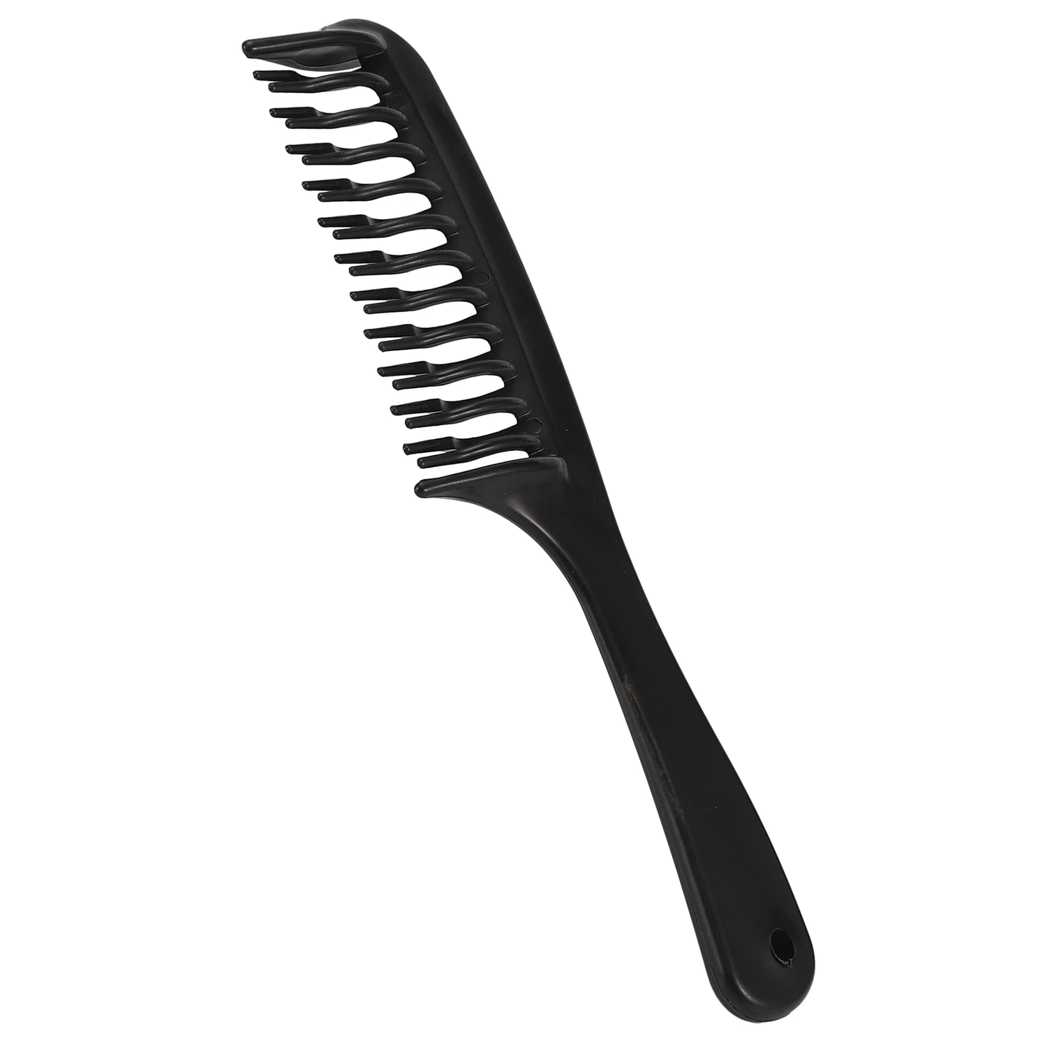 Peine de champú para desenredar dientes de doble fila negro con mango para cabello húmedo y rizado largo
