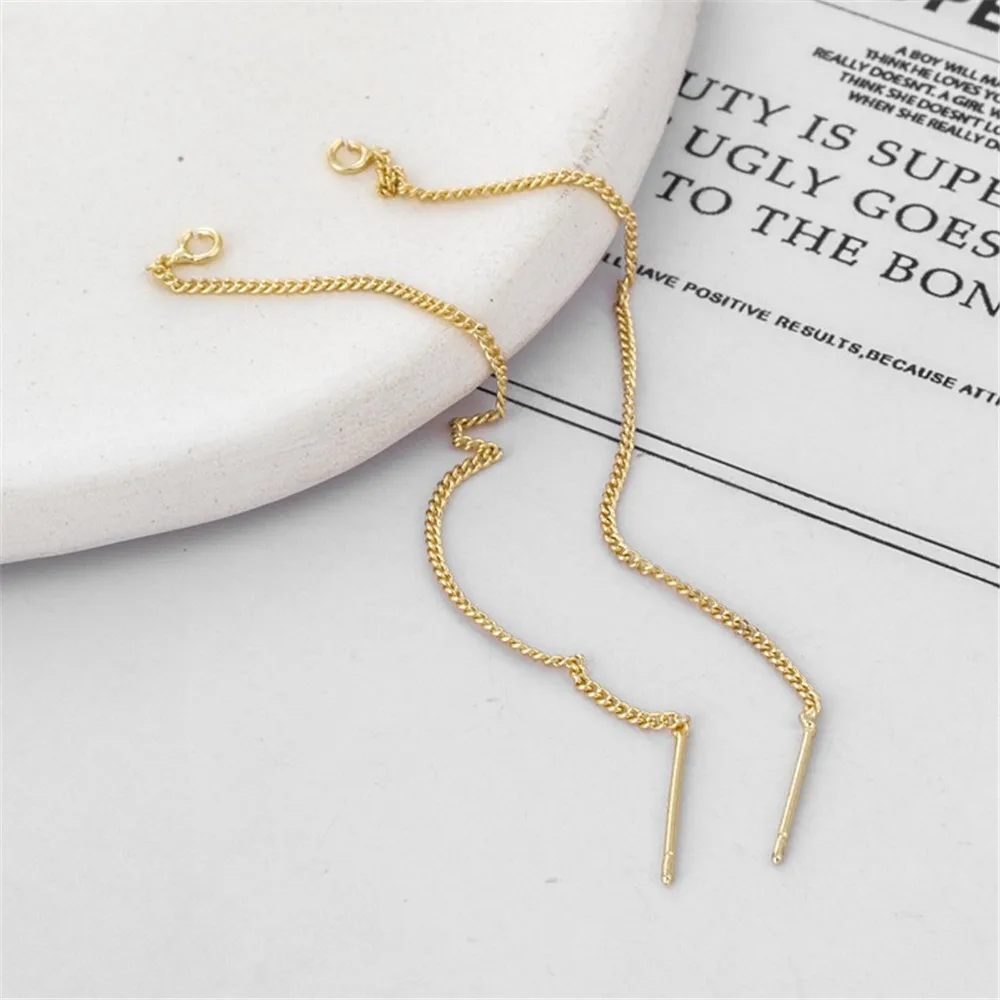 14K Gold-wrapped Flat Chain for Earphone, Side Chain, DIY Jewelry Material, 1.1mm, Accessories