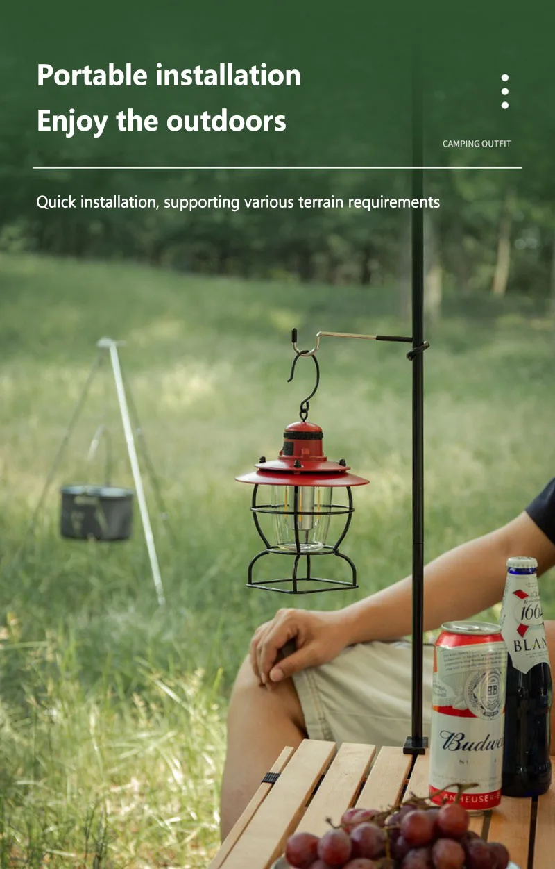 Edelstahl-Lichtständerhalterung mit Haken, Tragbarer Zeltstangen-Lampenhalter, Jagd- und Angellaterne-Aufhänger, Outdoor-Camping-Zubehör – Detail 2