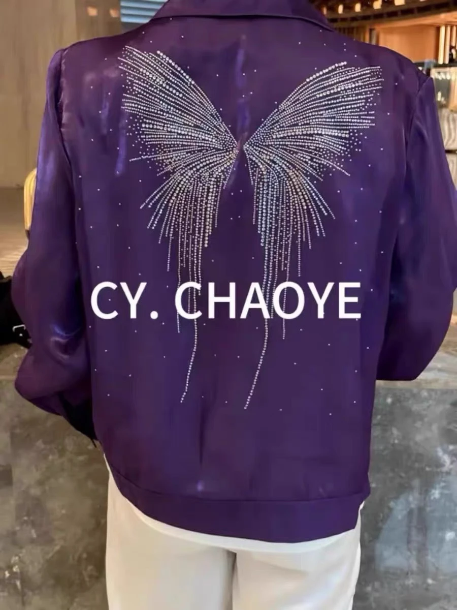 2025 Summer New Fashion Trendy Turn-down Collar Heavy-duty Rhinestone Long Sleeve Shirt Breathable Casual  Loose Draped Shirt