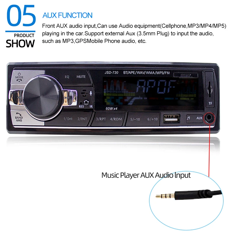 Car Radio MP3 1 Din Player Calls FM Radio Function Bluetooth ISO Interface AUX USB SD Card Electronic Control Function Stereo