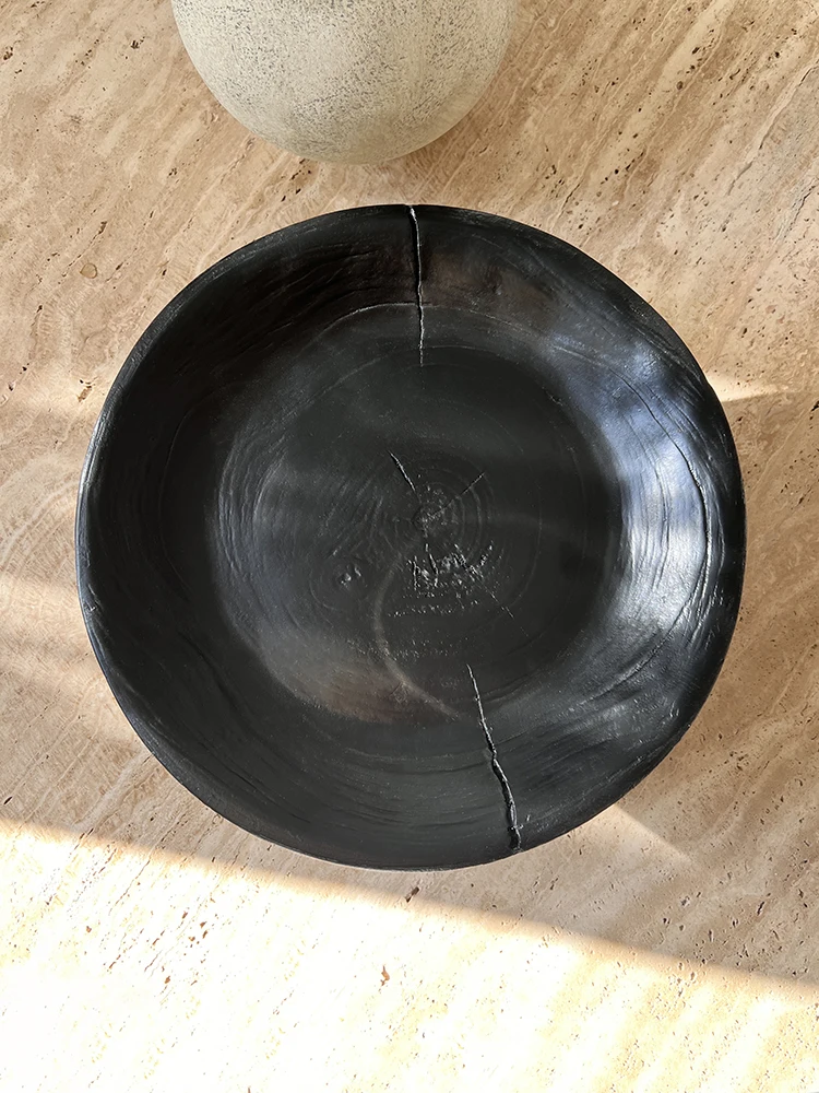 وابي سانسي أطباق فاكهه زخرفة صينية الرجعية الراتنج الأسود الخشب المتفحمة غرفة المعيشة الصينية سطح المكتب الديكور #4