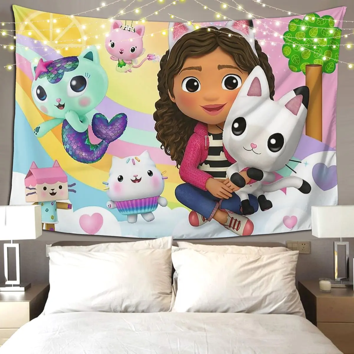 

Gabbys Dollhouse Nordic Gabby Cat Pandy Paws Tapestry Funny Wall Hanging Aesthetic Home Tapestries for Living Room Bedroom Dorm