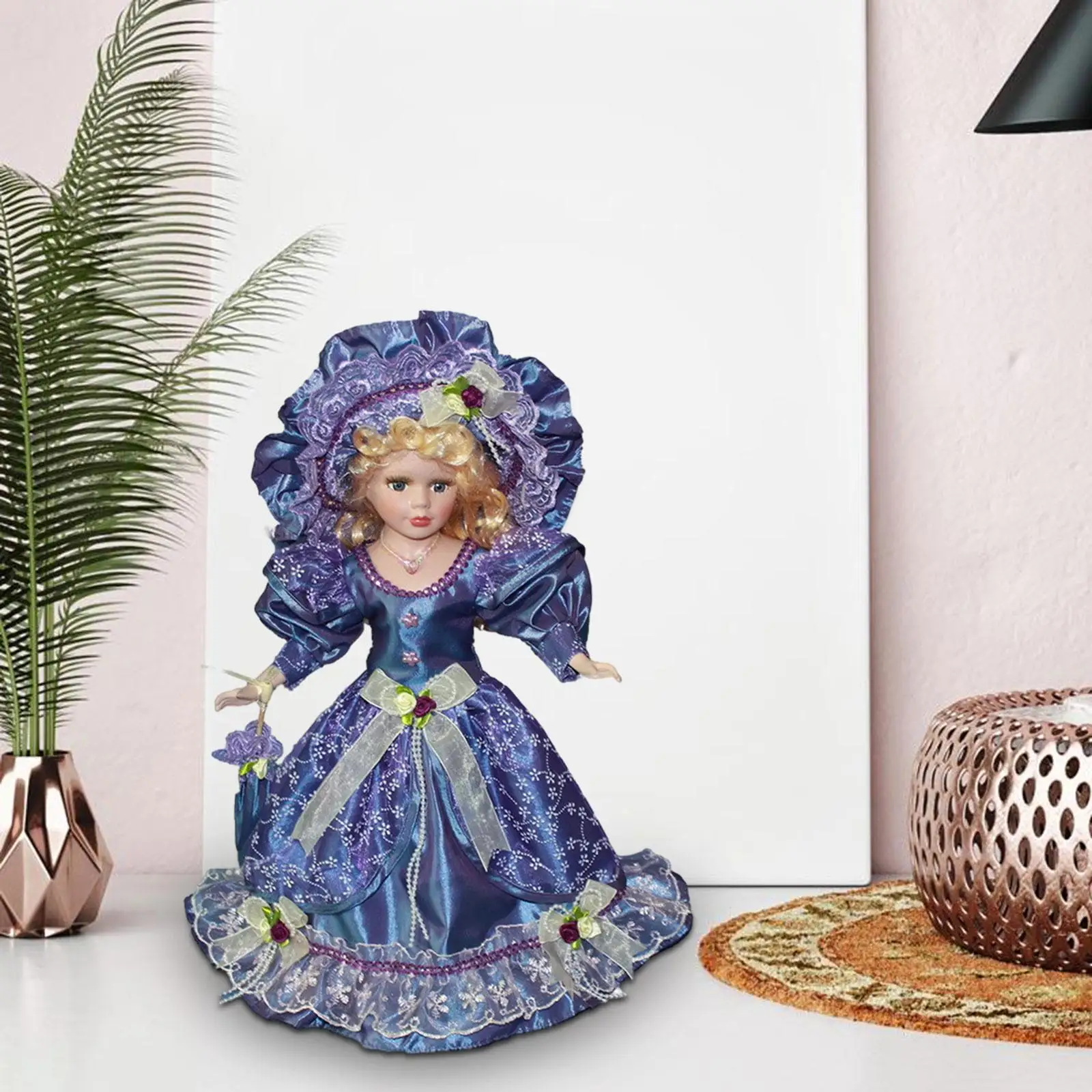 Ceramic Doll People Model with Skirt Hat 40cm Dollhouse Lady with Dress Beautiful for Doll House Decoration Kids Home Ornament