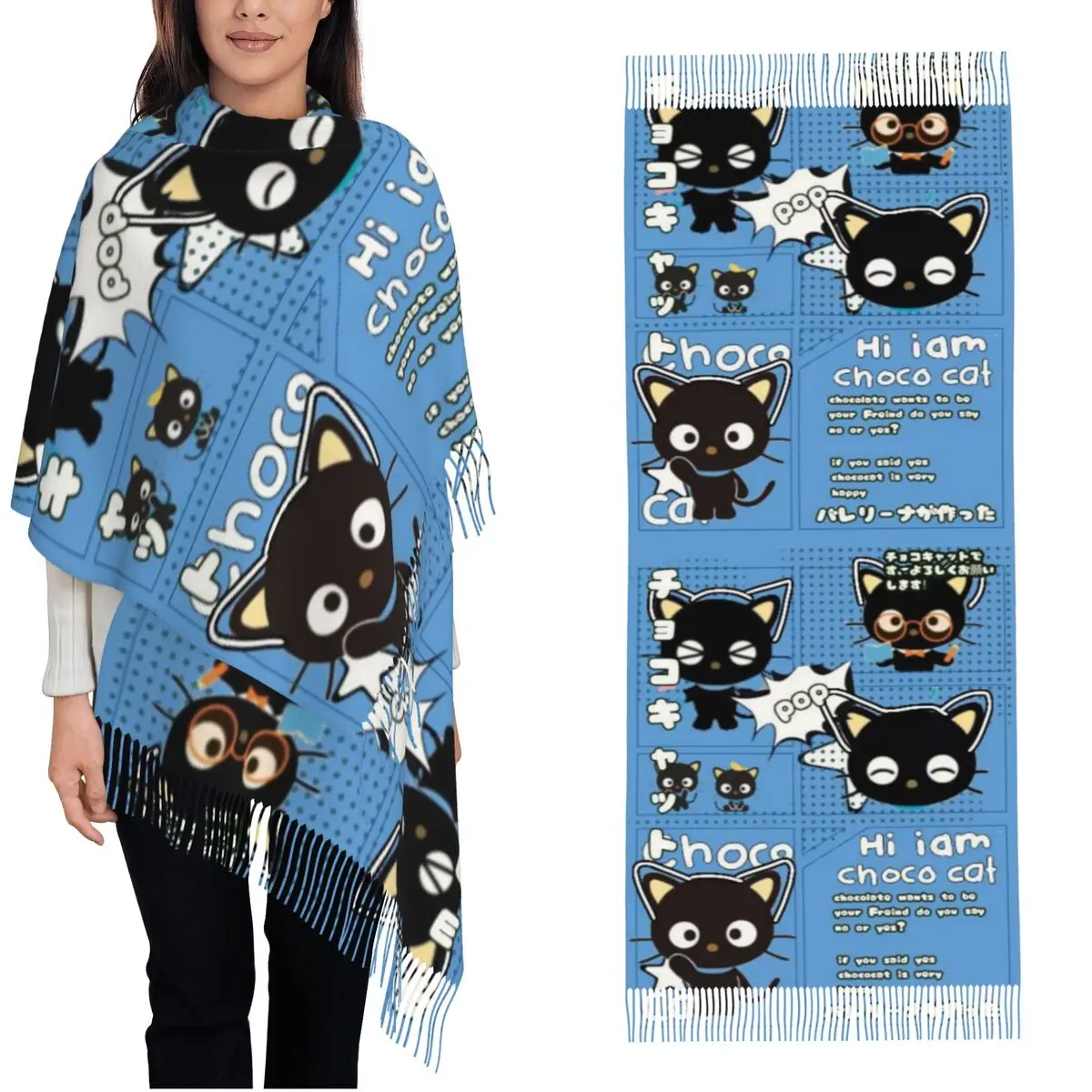 Womens Chococats Kawaii Cashmere Scarf Light Pashmina Shawls and Wraps Scarves forDaily Wear