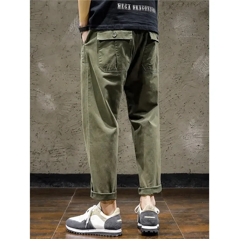 2023 Trendy Casual Cargo Pants Men's Loose Fit Straight Leg Autumn/Winter Style Male Student Rebellious Nine Point Long Pants