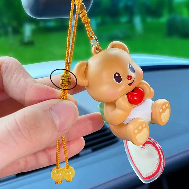 Bear Hangings Car Ornament Cute Bear Red Heart Doll Anime Figure Peripherals Hangable Ornament Car Center Console Pendant For