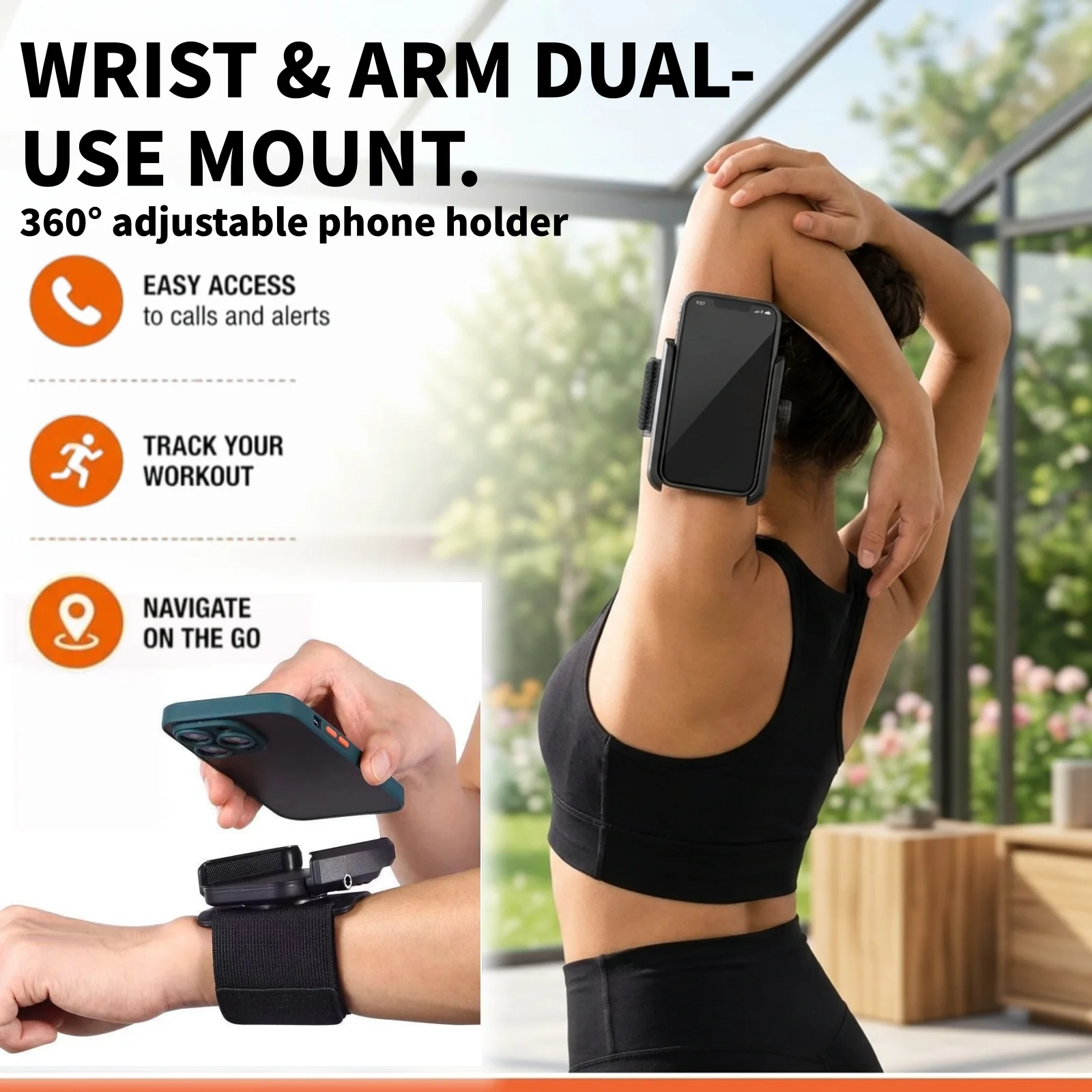 Universal 2-in-1 360° Rotatable Multifunction Phone Holder, Armband Wristband Phone Clip for Riding Running Car Navigation