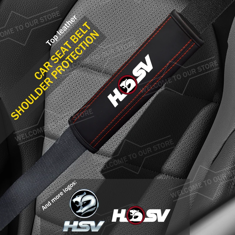 2pcs Car HSV Logo Seat Belt Cushion Leather Safety Belt Shoulder Protector Pads For Holden Special Vehicle Commodore Colorado VX