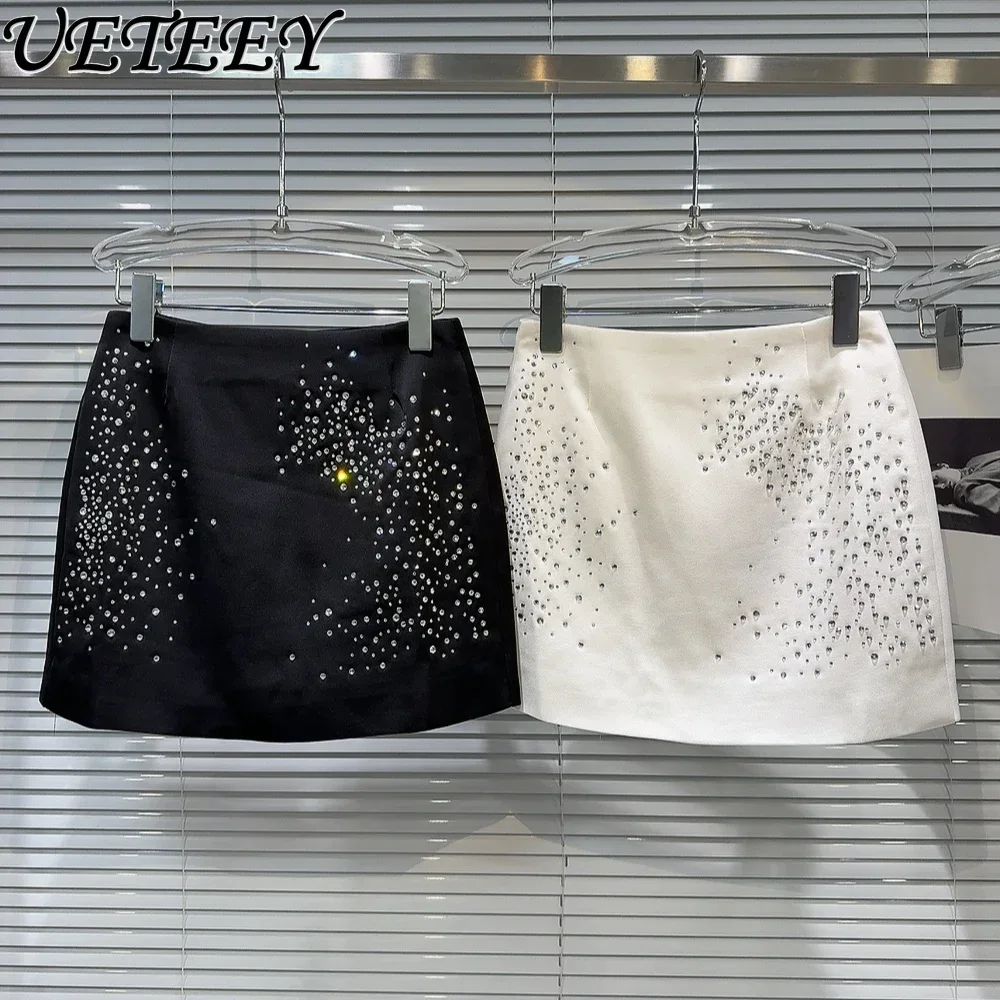 

Autumn New Heavy Industry Rhinestone Hot Drilling Design Hip Mini Skirt Fashion Solid Color All-matching A-line Short Skirts