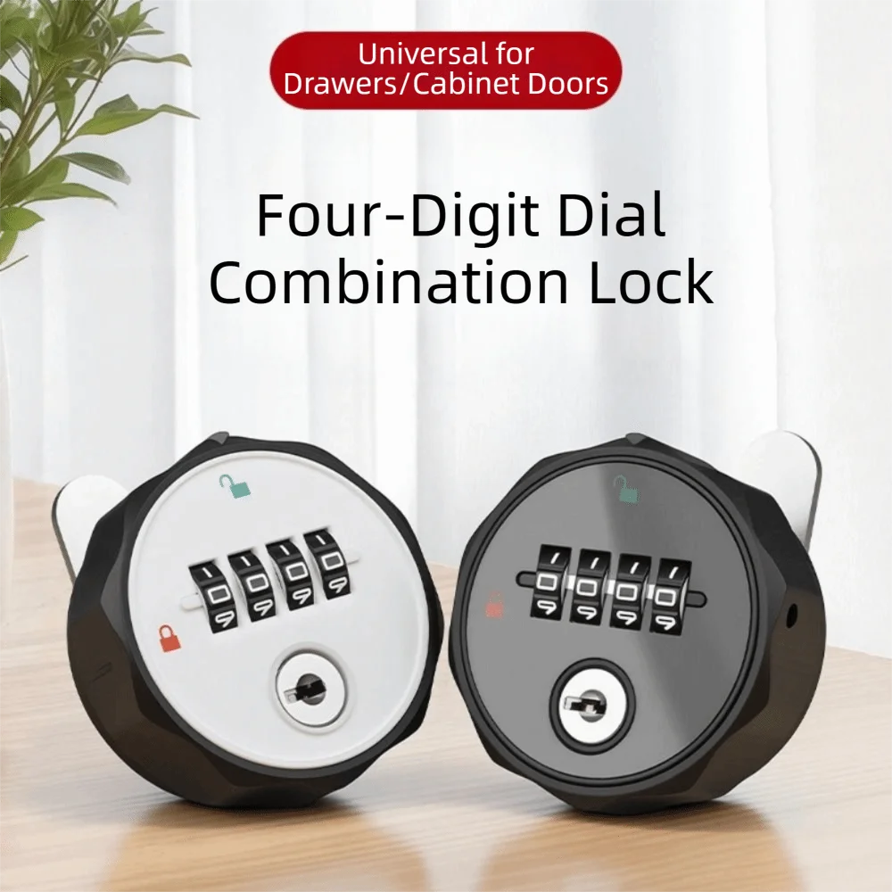 4-Digit Combination Cabinet Password Lock Round Padlock Weatherproof Combination Cabinet Lock Household Hardware Reset Function