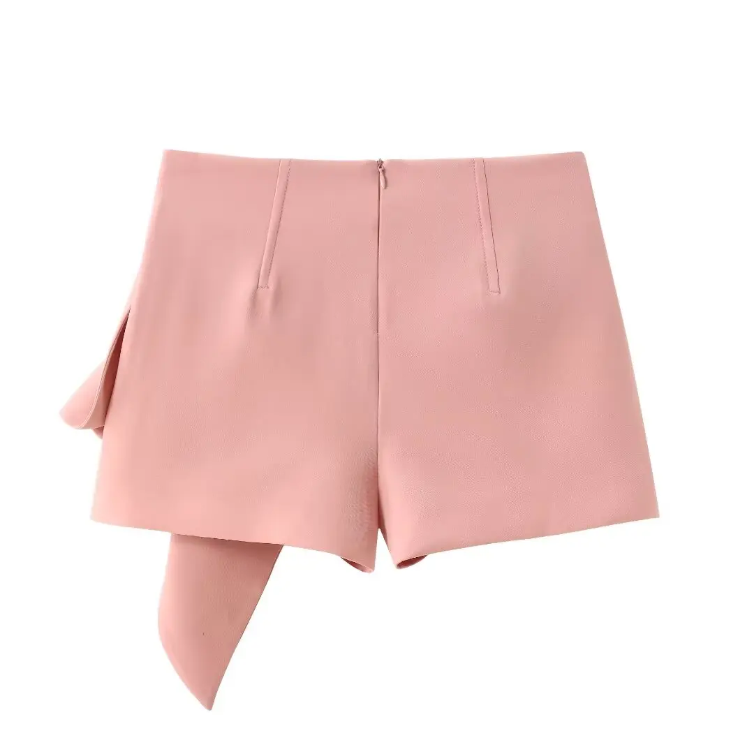 TRAF Women Fashion Shorts Pink High Waist Asymmetric Decoration Zipper Short Pant Female Summer Streetwear Style Culottes