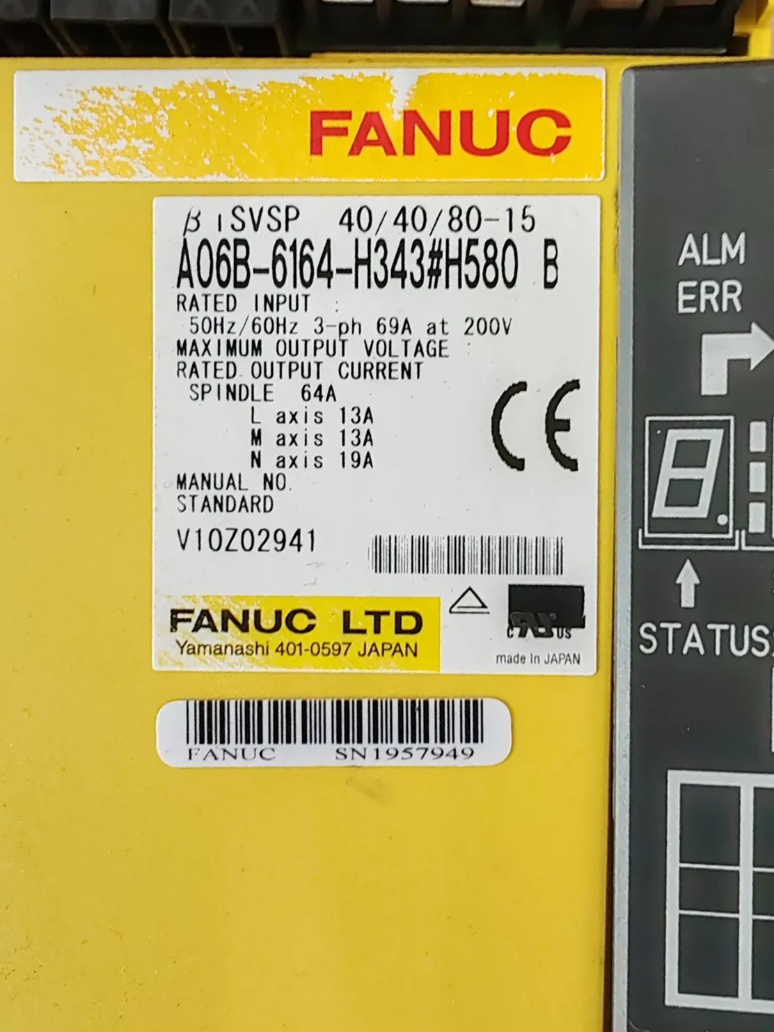 A06B-6164-H343#H580 Used Integrated Spindle Drive Amplifier Controller，Tested ok，Fast shipping
