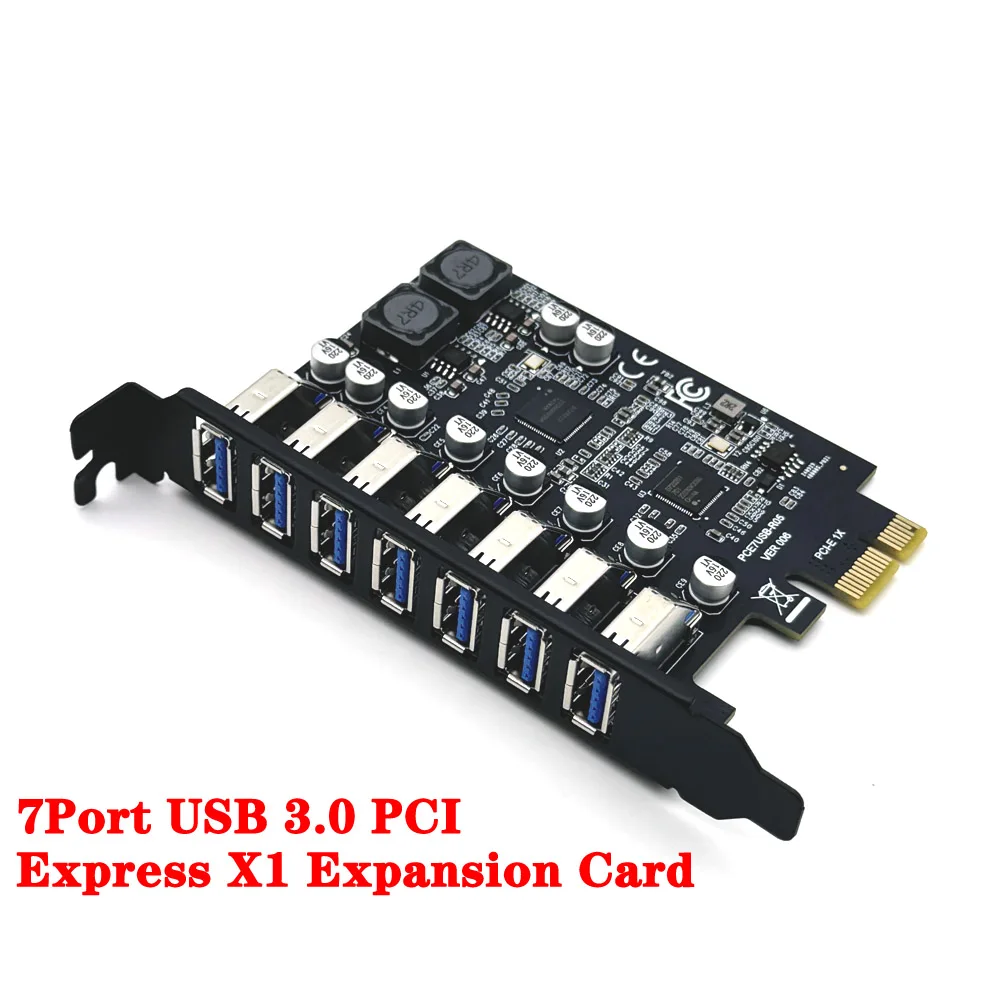 

NEW 7 Port USB 3.0 PCI Express Expansion Card Adapter PCIE X1 to USB3.2 Gen1 5Gb 19Pin Header SATA/4Pin Power NEC D720201 Chip