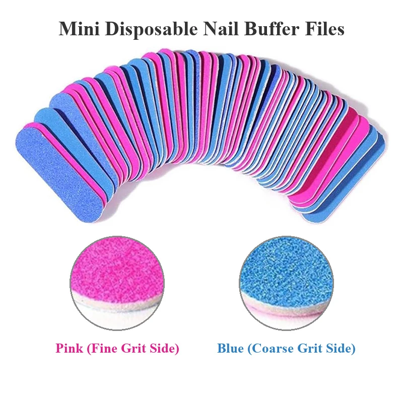 10pcs Mini Double-Sided Nail Files, Pink and Blue Two-Tone, Washable & Reusable for Natural and Acrylic Nails, Manicure Tools