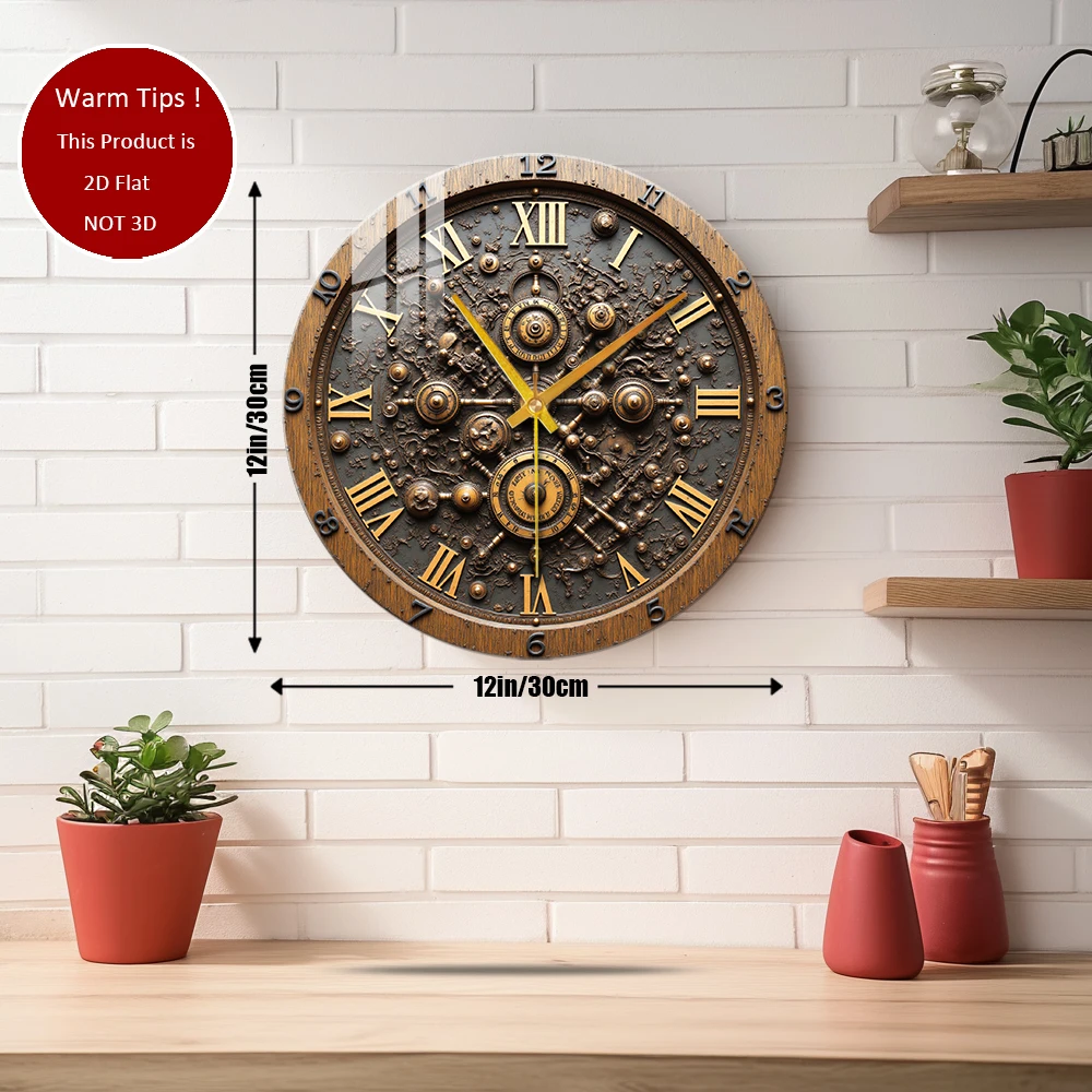 Tempered Glass Wall Clock Antique Brass Gear Clock Face Suitable For Wall Decor or Tabletop Display Anywhere