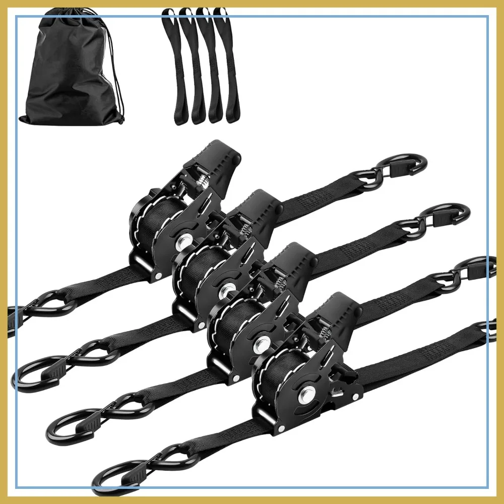

Heavy Duty Retractable Ratchet Straps 4 Pack 10 FT 1800 LBS Break Strength with Safety Lock S Hooks & Soft Loop