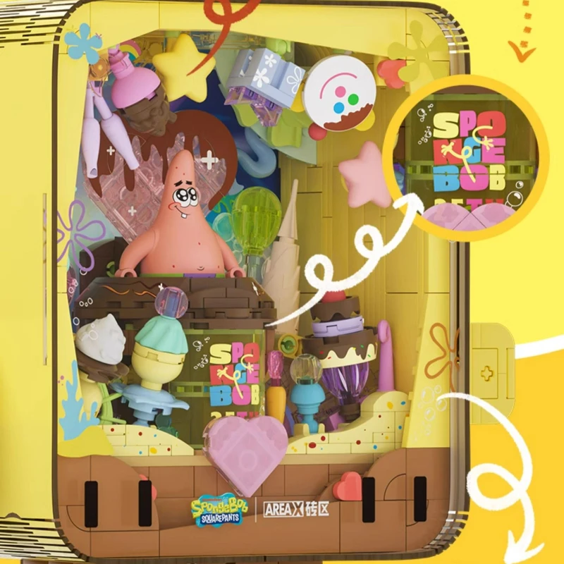 Bloques de construcción de Bob Esponja para niños, juguete de ladrillos para armar Bob Esponja, con forma de estrella de Patricio, ideal para regalo, AREA-X en caja