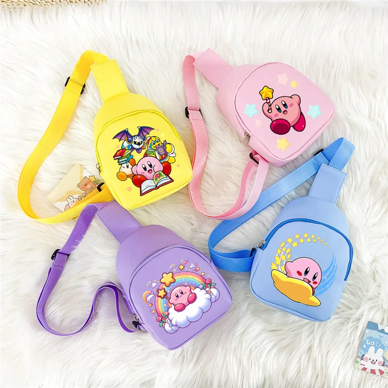 Star Kirbys Shoulder Bag PU Kawaii Anime Cartoon Printed Crossbody Bags Fashion Portable Travel Pack Chest Pocket Birthday Gift
