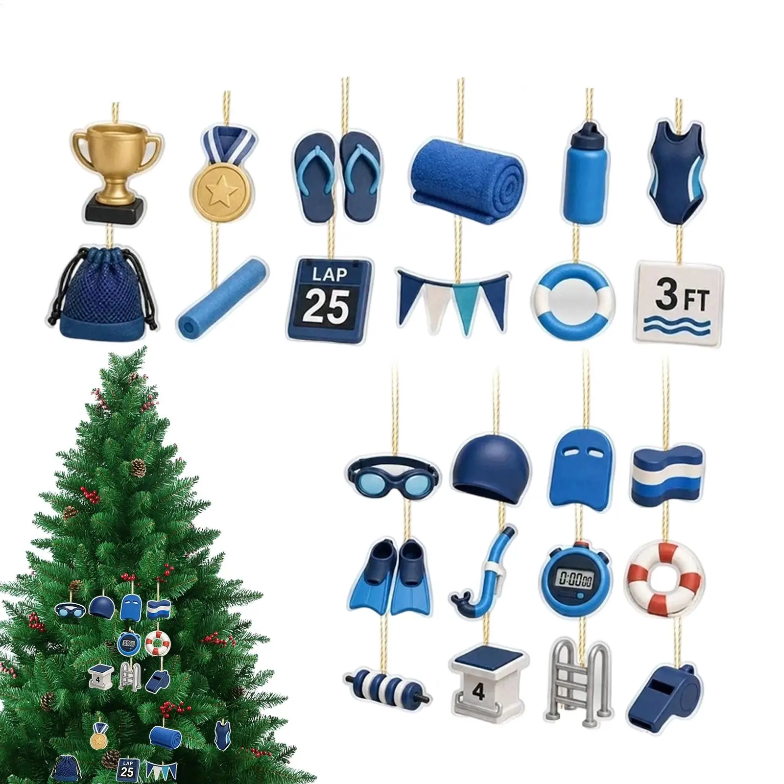 Swimming Advent Ornament 2D Acrylic 24 Days Swimming Collectible Decor Tree Ornaments for Swimming Lovers Car Keychain