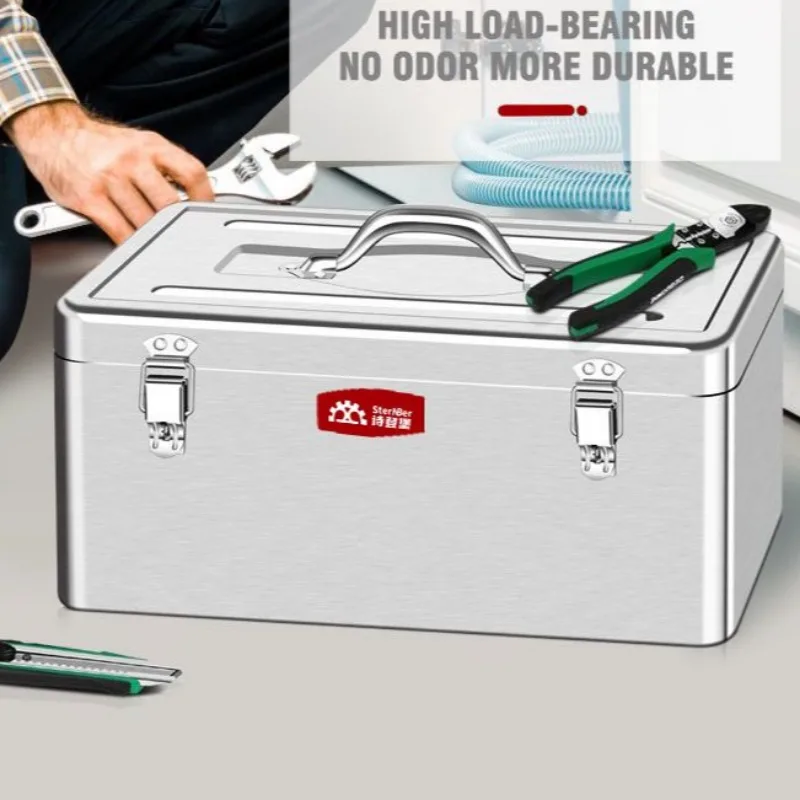 Stainless Steel Large Tool Box Electrician Maintenance Portable Multi-Function Tool Box Household Thickened Storage Tool Case