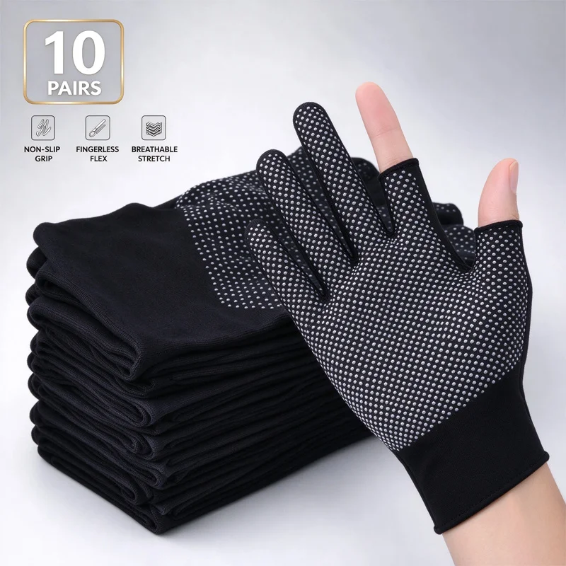1-10 Pair Touchscreen Nylon Gloves Non-slip Breathable Half Finger Gloves for Summer Outdoor Fishing Riding Sport Fitness