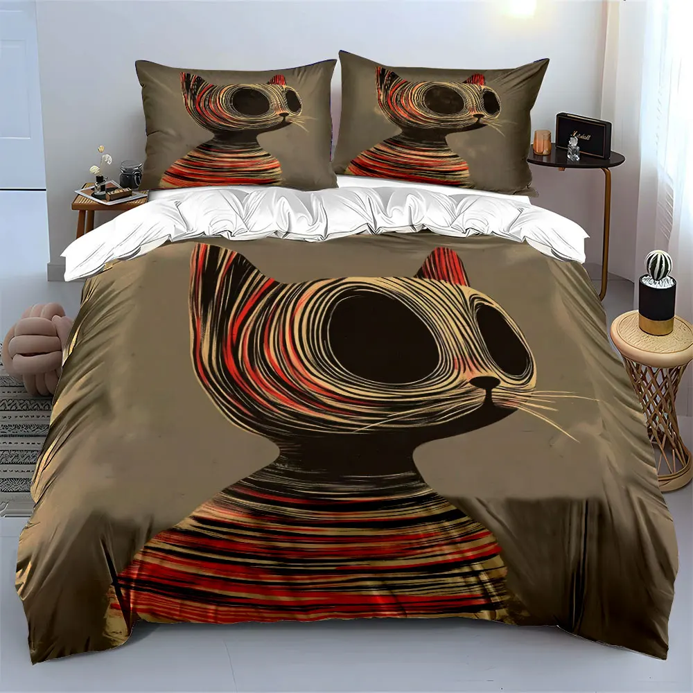 

"Striped Cat Art Decor Trio" kid's and adults' bedroom decor, Exquisite three-piece bedding set gift