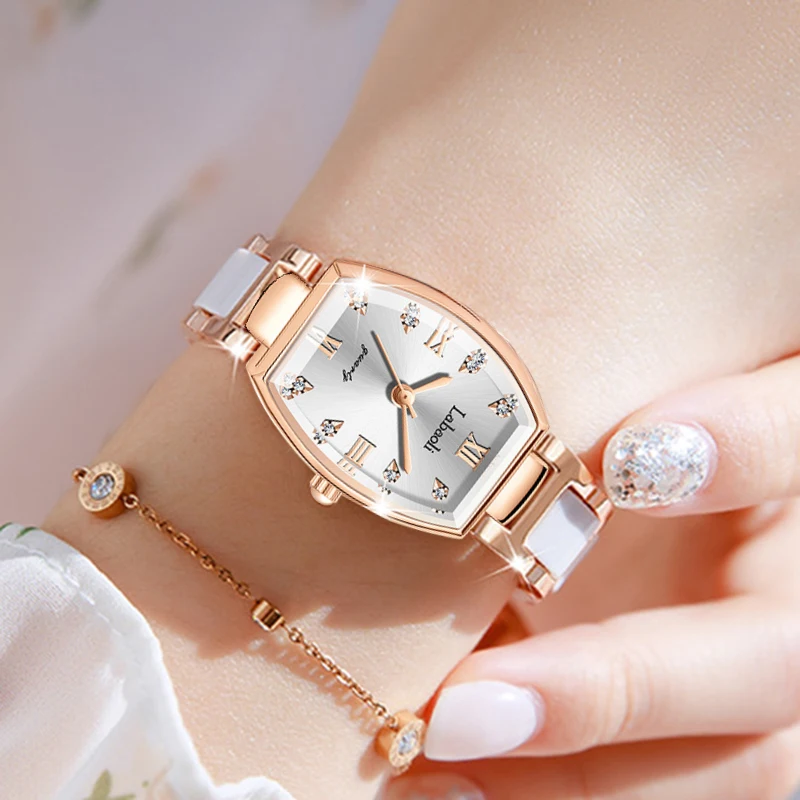 

LABAOLI Women Tonneau Dial Watches Top Brand Luxury White Rose Gold Stainless Steel Band Ladies Wrist Watch New Arrival Dropship