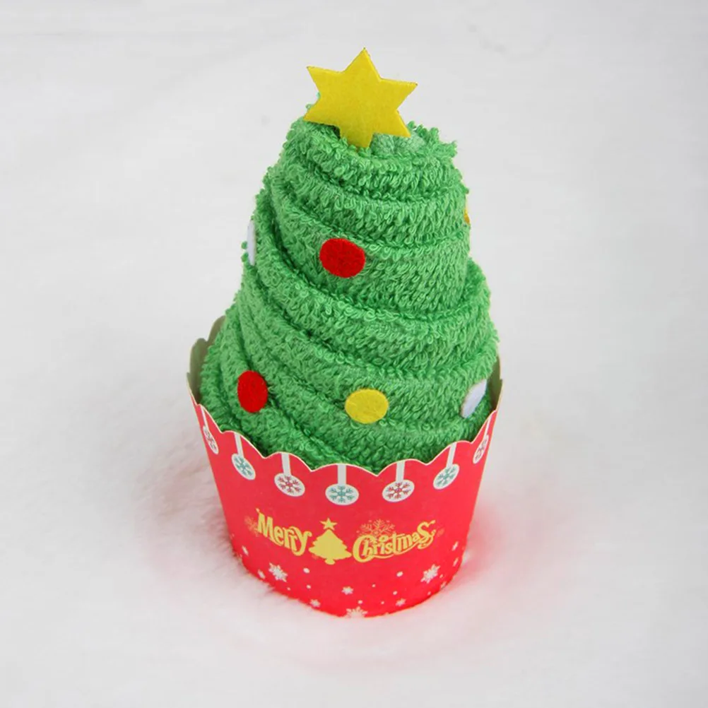 

2Pcs Christmas Towels Creative Cotton Cake Towel Tree Shape Soft Washcloth Holiday Gift Home Decoration Cake Towel