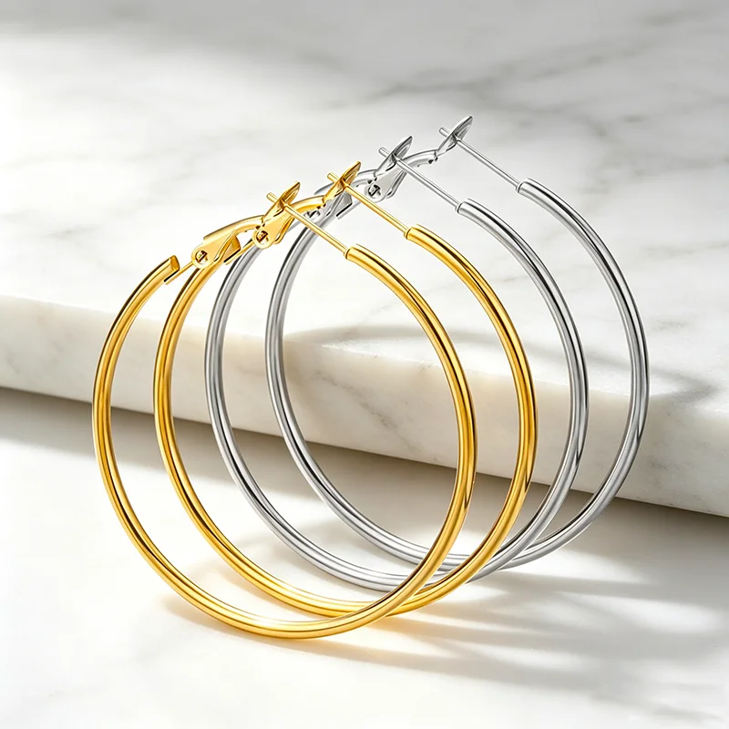6 Pairs 316L Stainless Steel Hoop Earrings Set 30/40/50mm Gold Silver Lever Back Hoops Waterproof Hypoallergenic Fade Resistant Women Daily Jewelry